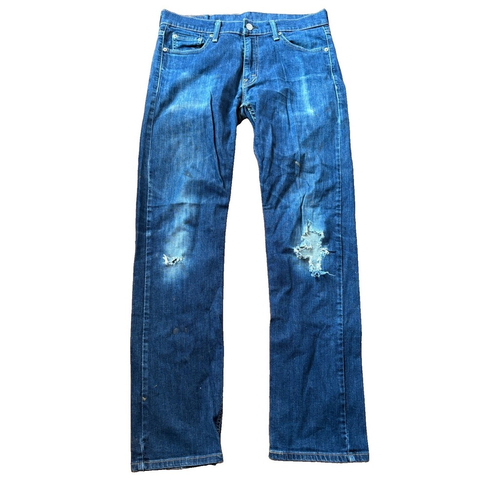 Levi Strauss 513‎ Men's Jeans 30x32 Medium Blue Wash Slim Straight Distressed